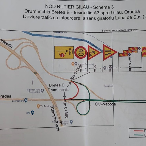 Restricții de circulație pe Autostrada Transilvania la nodul rutier Gilău