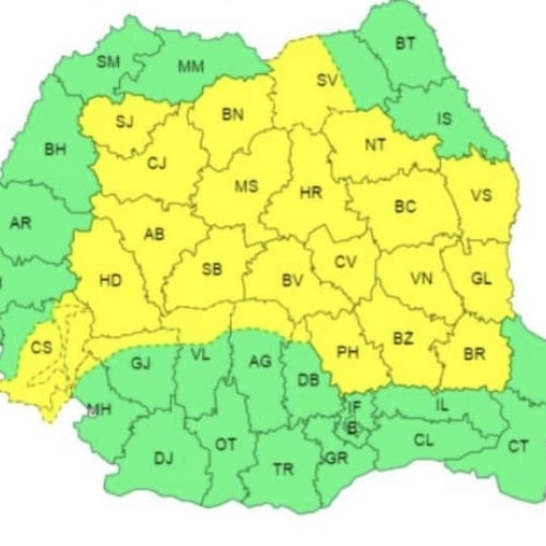 Avertizare meteo COD GALBEN pentru instabilitate atmosferică în majoritatea județelor, inclusiv Sălaj