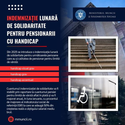 Indemnizație de solidaritate pentru pensionarii cu handicap, începând cu 2025